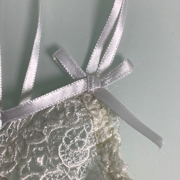 VGT Escante Sheer Nylon babydoll shapewear White bodysuit with gathers SZ S EUC - Picture 12 of 16